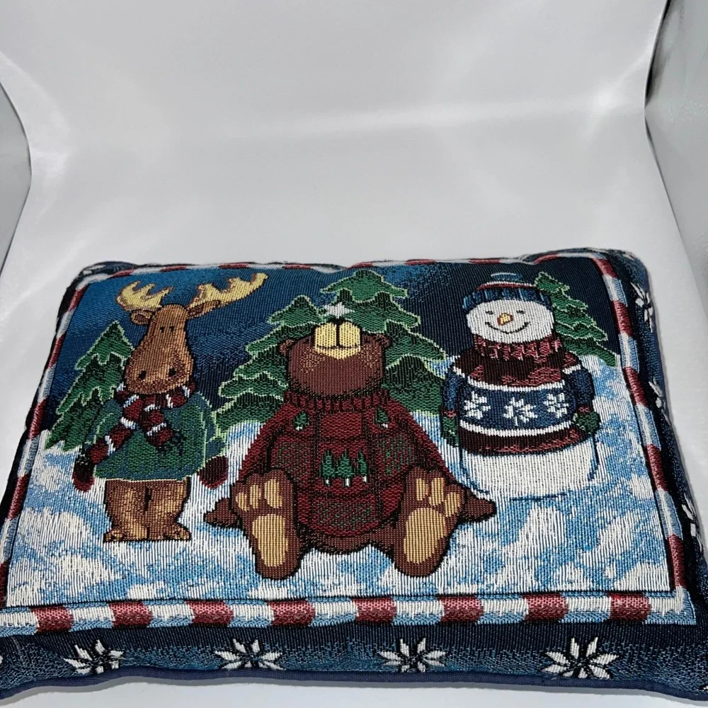 Christmas Tapestry‎ Pillow 16 x 13 Moose Bear Snowman Holiday Pillow Cushion